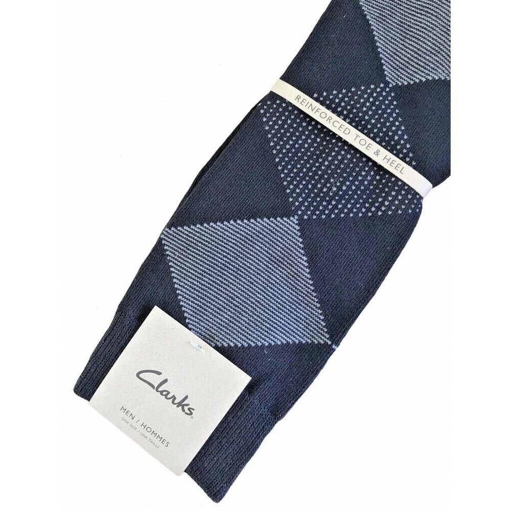 Clarks Argyle Mens Socks Dress Casual Cotton Black Gray Reinforced Toe One Size